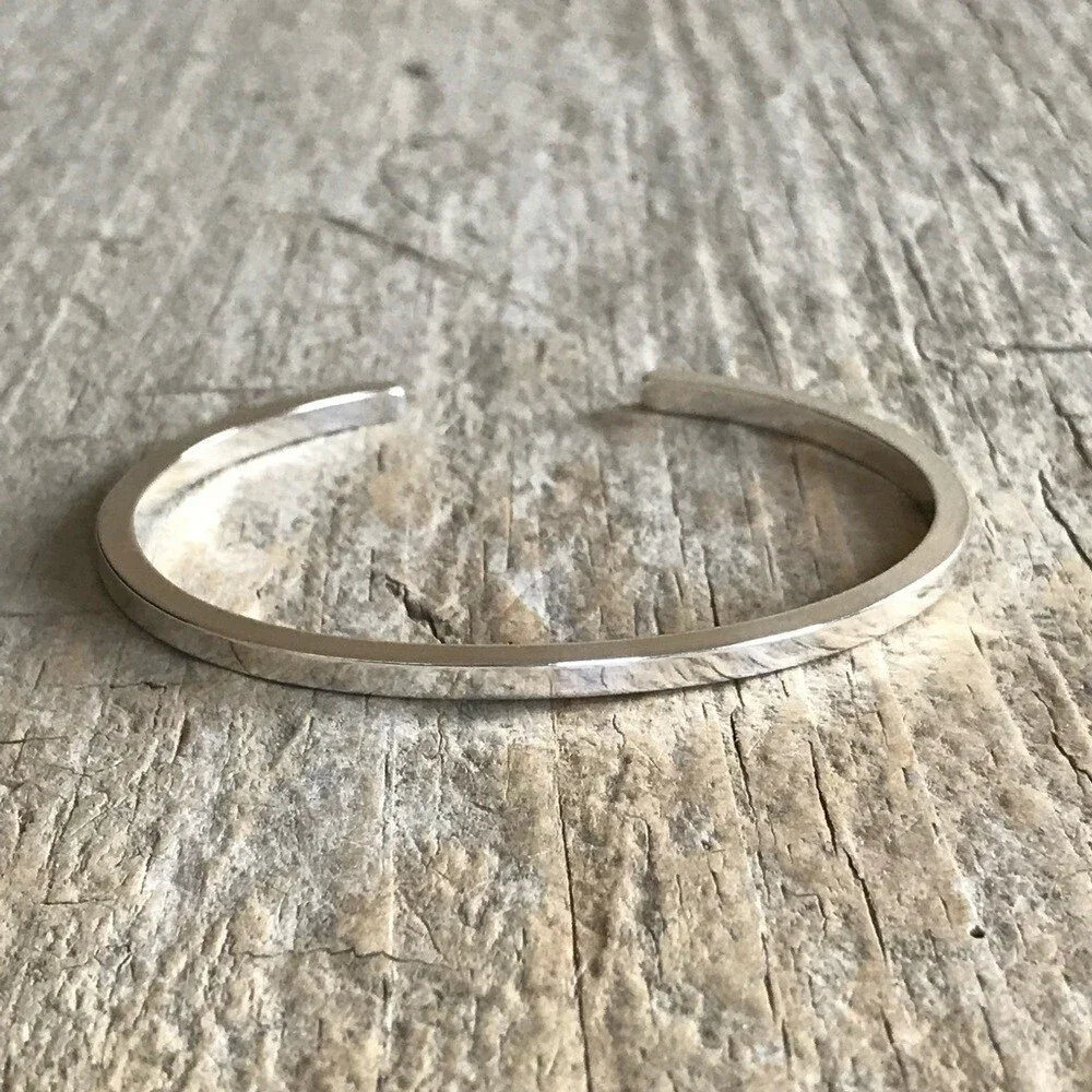 Shiny 925 Sterling Silver Square Open Cuff Bangle Bracelet Handmade -3mm Wide